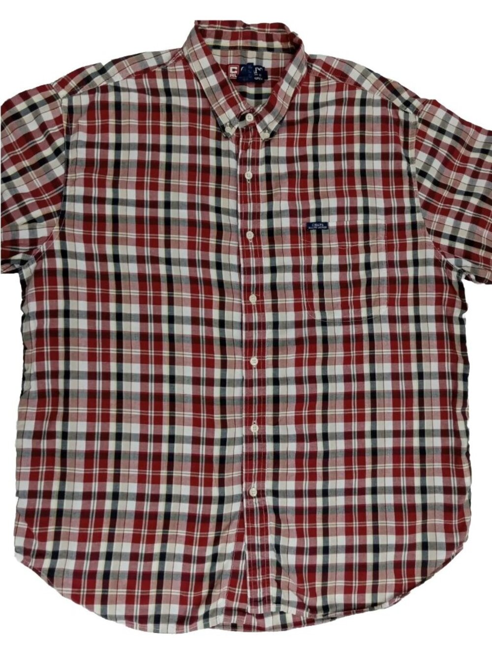 Chaps Ralph Lauren Mens Plaid Short Sleeve Button Up Shirt Size XX-Large Red